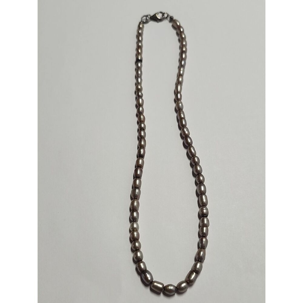 GreyโPearl Beaded Necklace 15" Length 925 Sterling Clasp